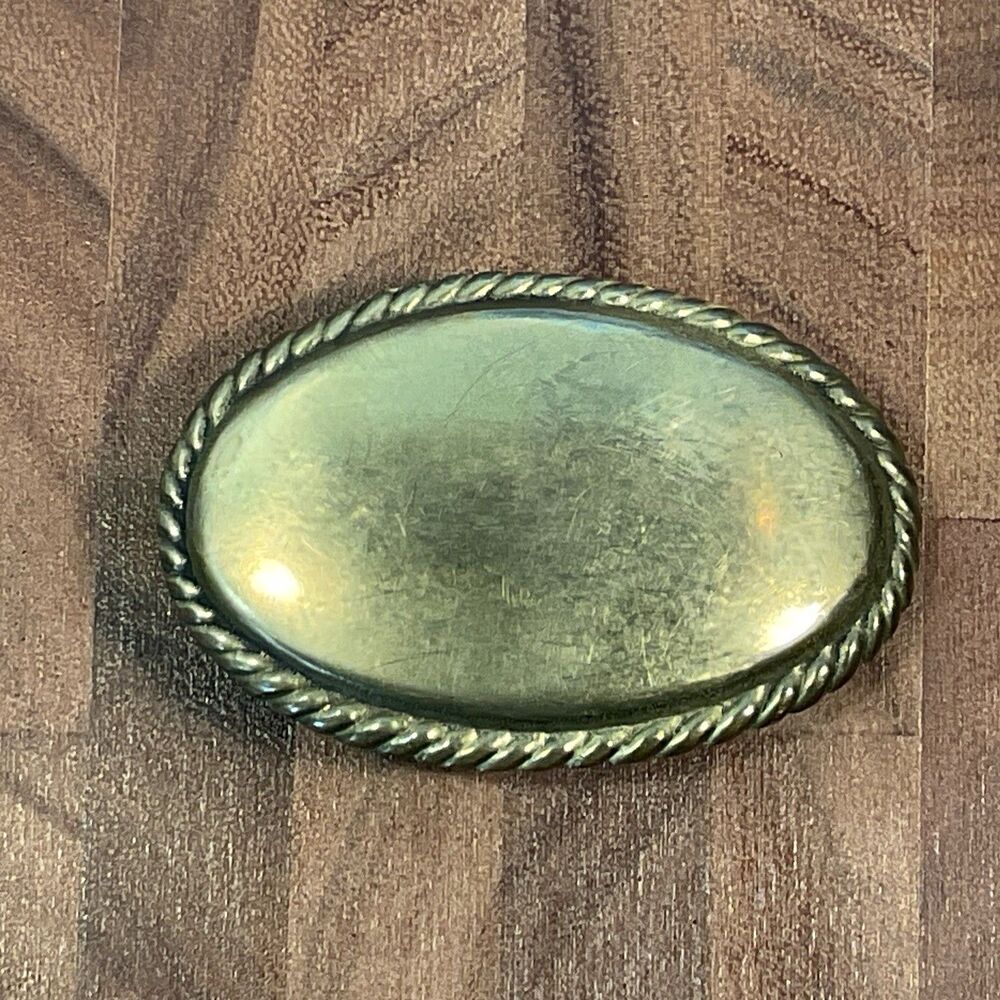 Oval Belt Buckle W Rope Edge Solid Brass Engrave-able Classic Western Unisex VTG